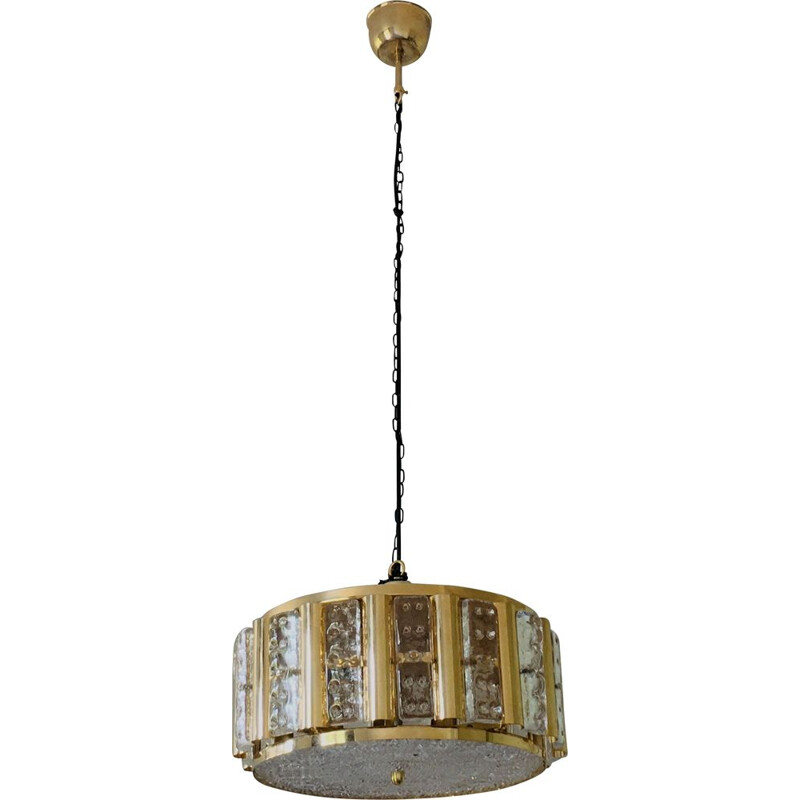 Lampada a sospensione vintage in ottone e vetro in stile Hollywood Regency di Carl Fagerlund per Orrefors, 1960