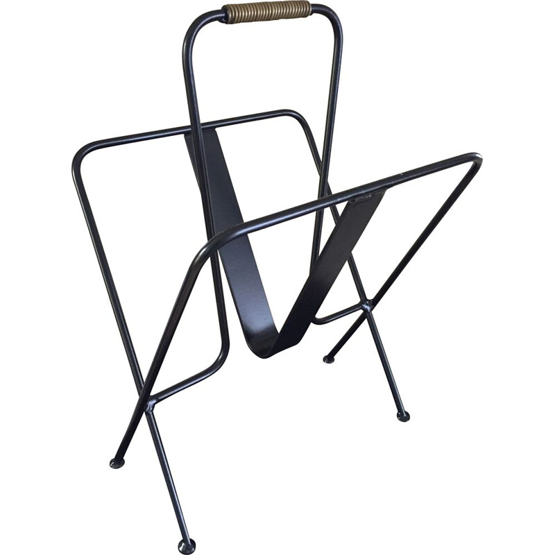 Mid century black magazine rack by Jacques Adnet