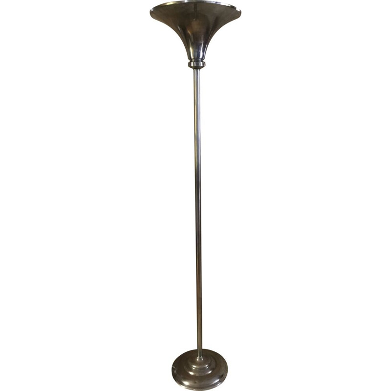 Vintage Art Deco nickel-plated metal floor lamp, 1930