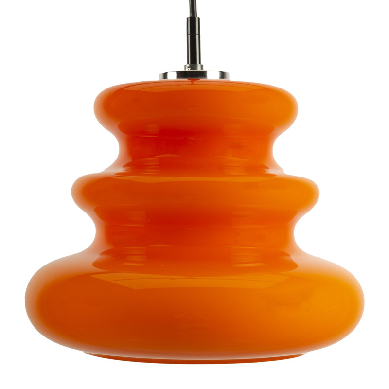 Suspension vintage "Spring" en verre orange pour Peil & Putzler