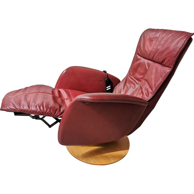 Fauteuil lounge vintage en cuir rouge foncé