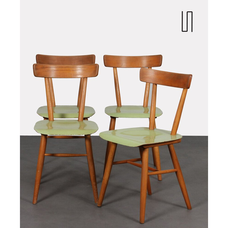 Set of 4 vintage green chairs by Ton, 1960