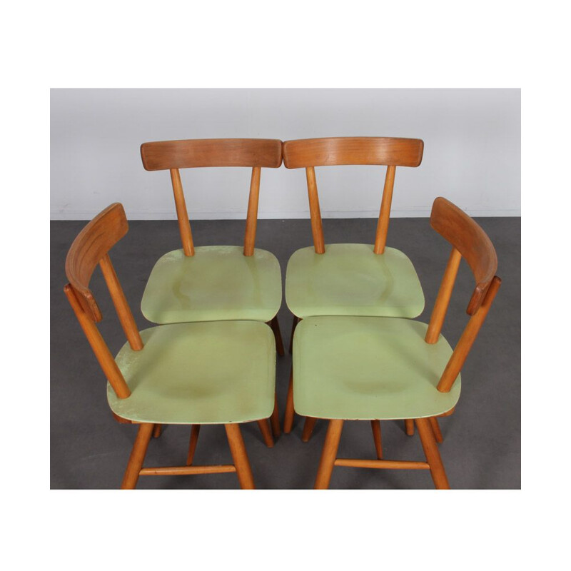 Ensemble de 4 chaises vintage vertes par Ton, 1960