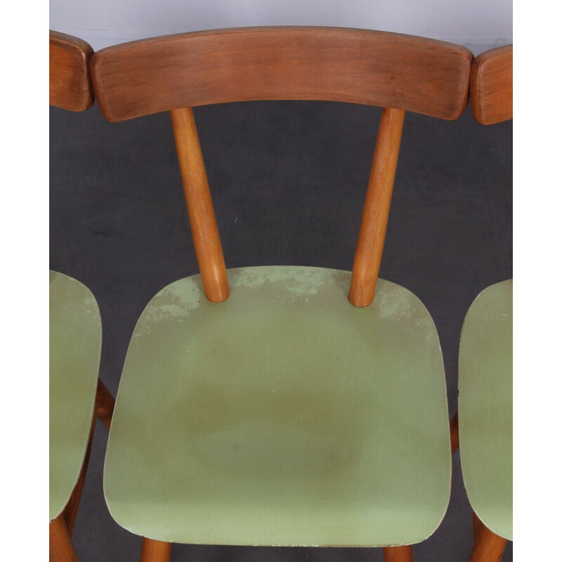 Set of 4 vintage green chairs by Ton, 1960