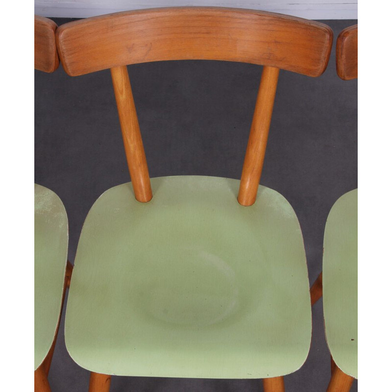 Set of 4 vintage green chairs by Ton, 1960