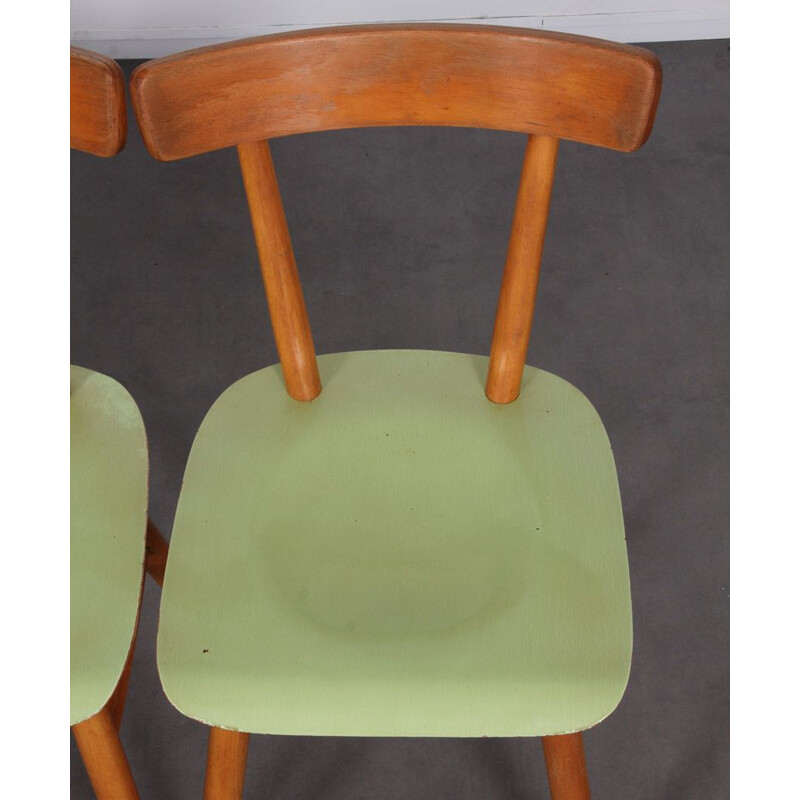 Set of 4 vintage green chairs by Ton, 1960