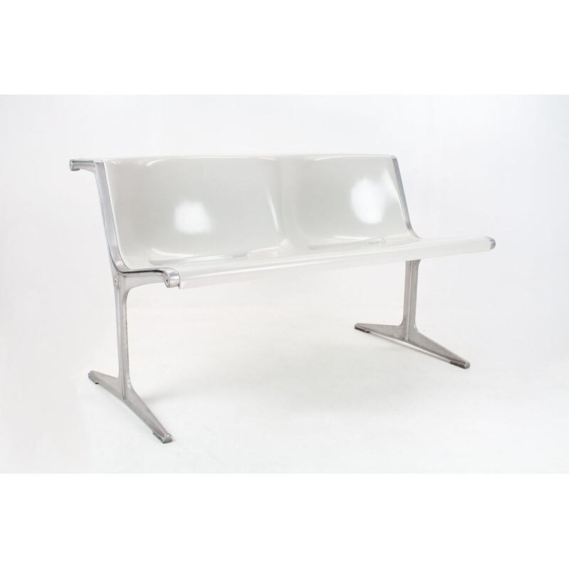 Vintage bench in light grey and aluminium by Friso Kramer for Wilkhahn, Germany 1967