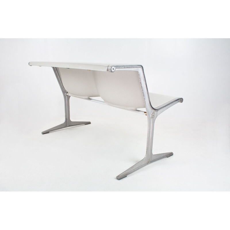 Vintage bench in light grey and aluminium by Friso Kramer for Wilkhahn, Germany 1967