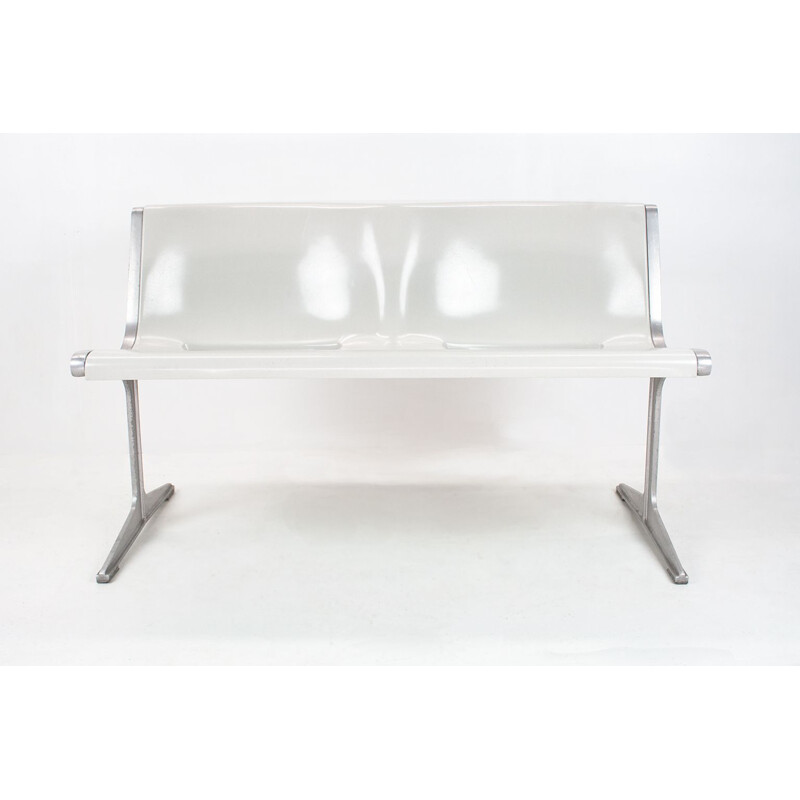 Vintage bench in light grey and aluminium by Friso Kramer for Wilkhahn, Germany 1967