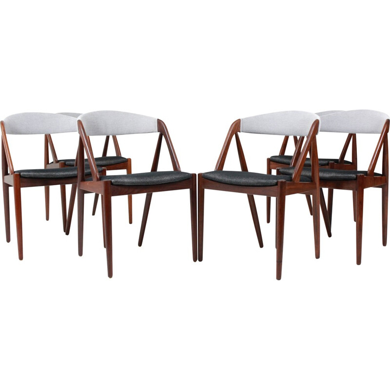 Set of 6 SVA Møbler chairs in teak and black and white fabric, Kai KRISTIANSEN - 1960s