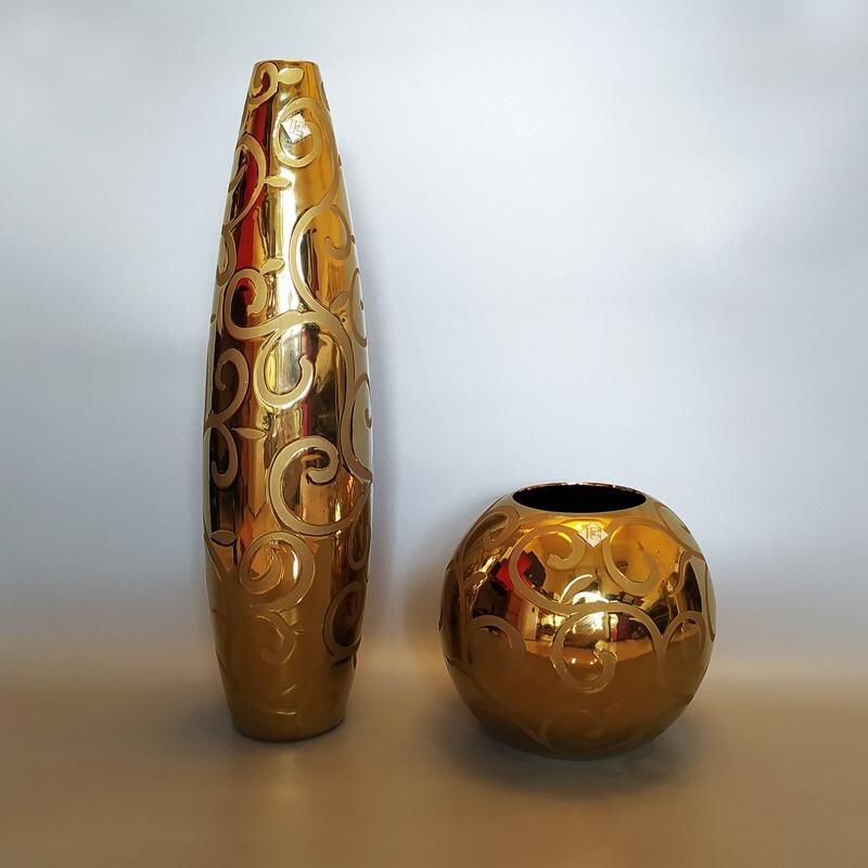 Pair of vintage gold vases by Enrico Coveri, Italy 1970s