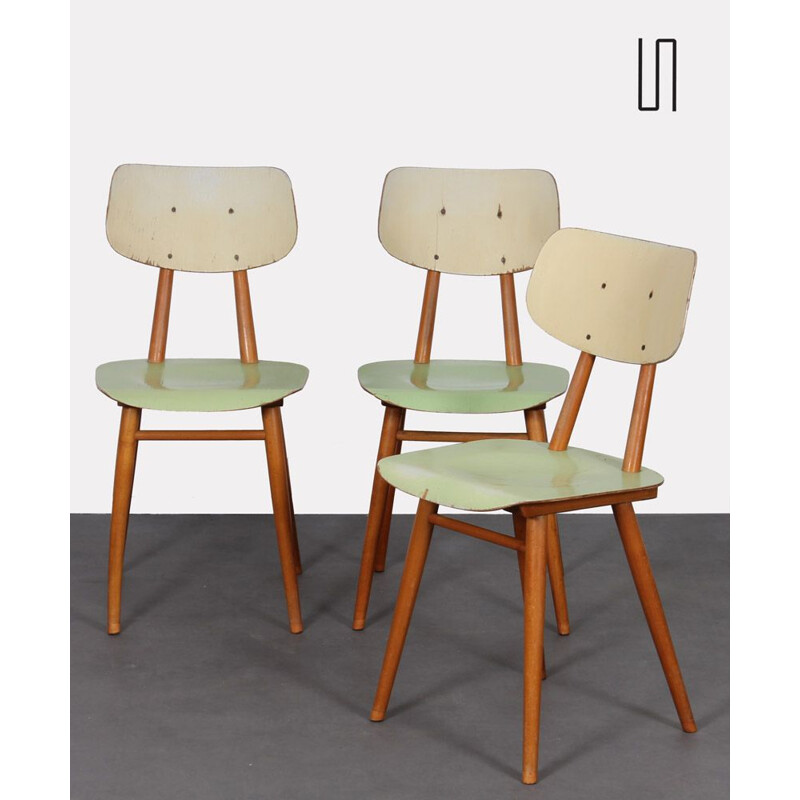 Set of 3 vintage wooden chairs by Ton, Czech Republic 1960