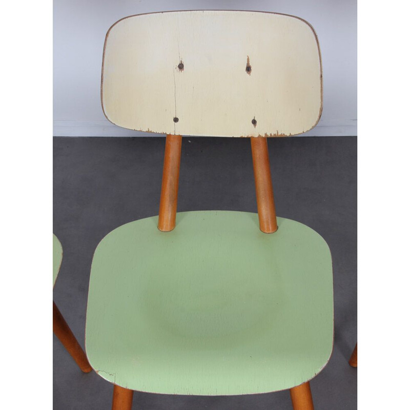 Ensemble de 3 chaises vintage en bois par Ton, République tchèque 1960