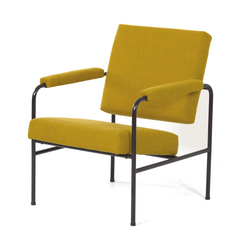 Vintage fauteuil G 3015 geel van W.H. Gispen voor Riemersma, 1960