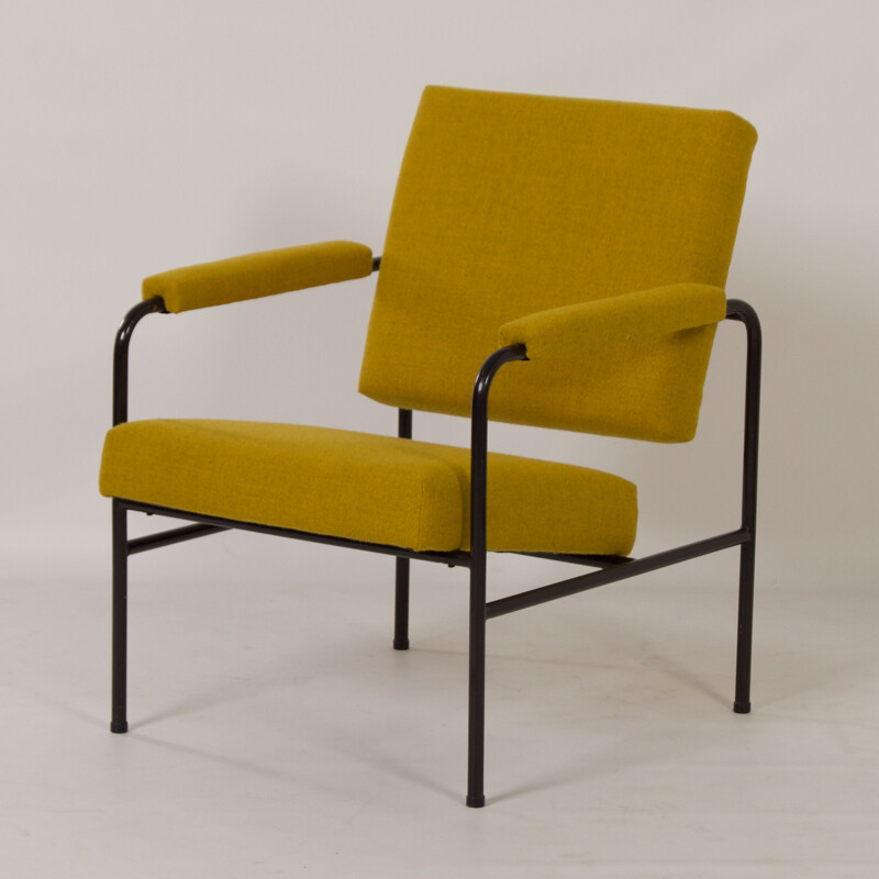 Vintage fauteuil G 3015 geel van W.H. Gispen voor Riemersma, 1960