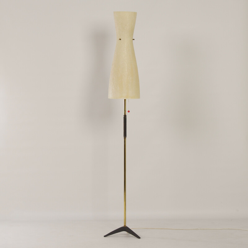 Vintage vloerlamp met glasvezel kap, Duitsland 1950