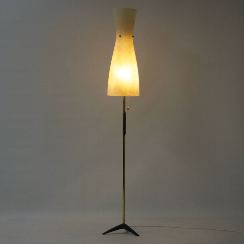 Vintage vloerlamp met glasvezel kap, Duitsland 1950