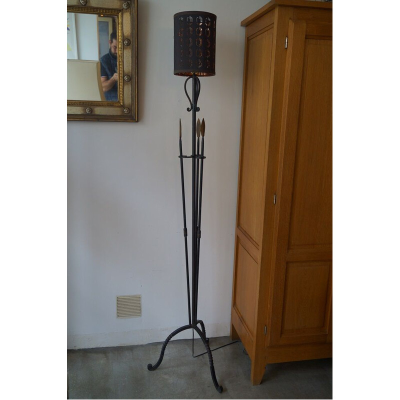 Vintage ethnic wrought iron floor lamp, 1960