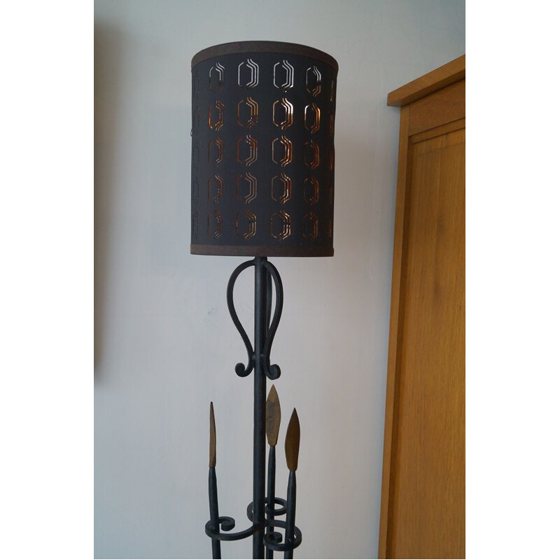 Vintage ethnic wrought iron floor lamp, 1960