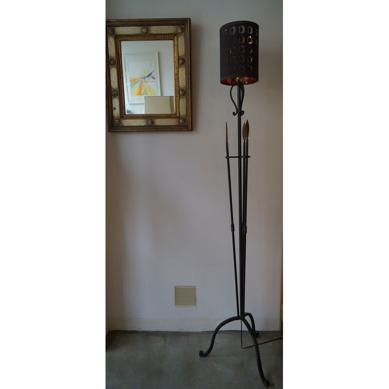 Vintage ethnic wrought iron floor lamp, 1960