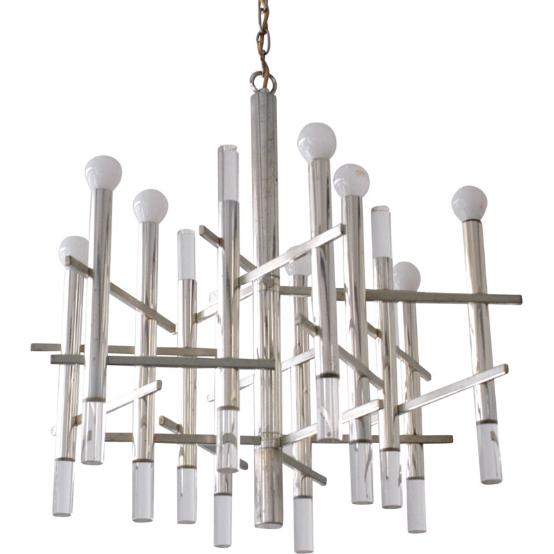 Chrome and Lucite chandelier, Gaetano SCIOLARI - 1970s