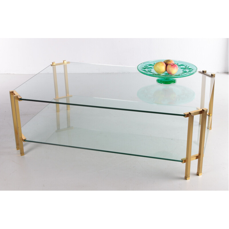 Vintage Hollywood Regency style coffee table with brass detail, Italy 1970s