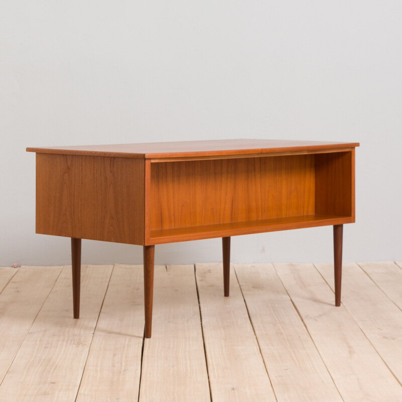 Danish vintage free standing teak desk with curved top, 1960s