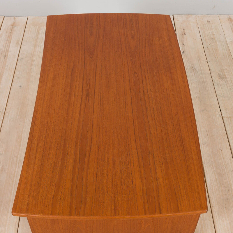 Danish vintage free standing teak desk with curved top, 1960s