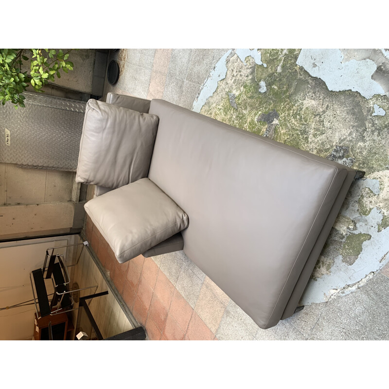 Chaise longue vintage in pelle grigia Minotti, 2018