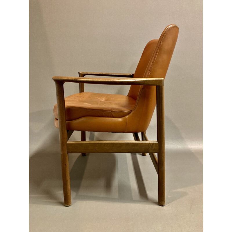 Vintage leather armchair scandinavian by Kofod Larsen 1950s