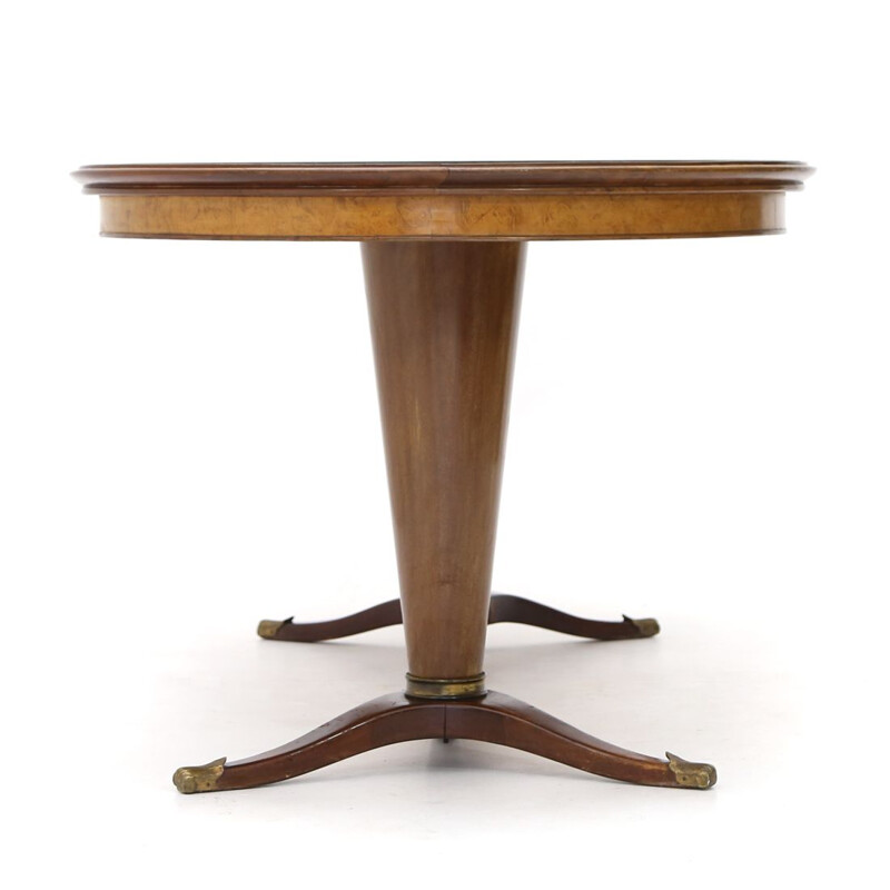 Mid century table with glass top and double central leg, 1950s