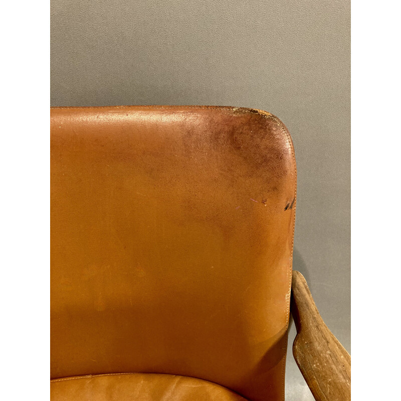 Vintage leather armchair scandinavian by Kofod Larsen 1950s