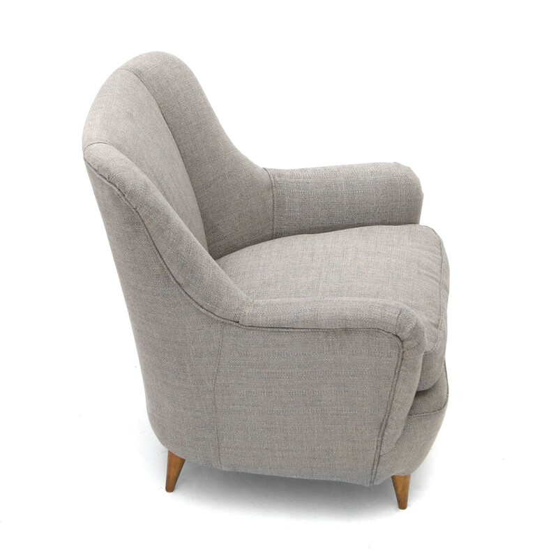 Vintage grijze stoffen fauteuil, 1950