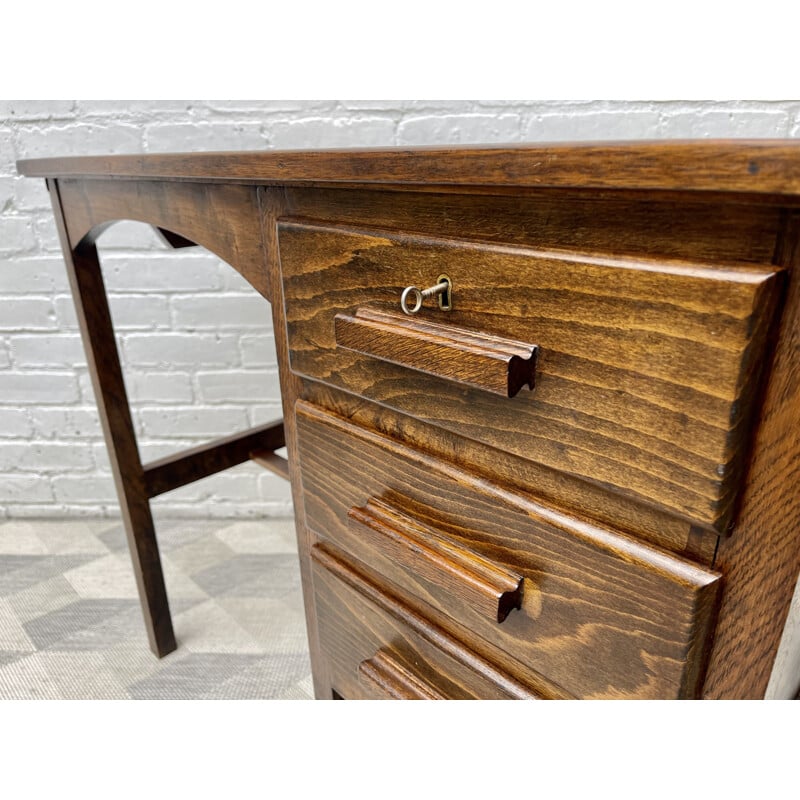 Vintage wooden desk with drawers, 1950s