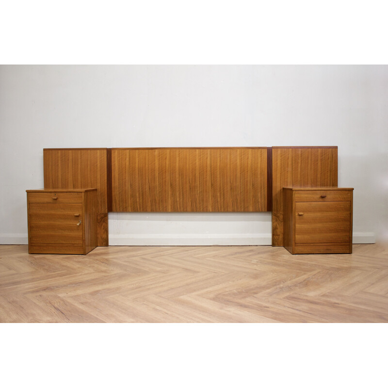 Set of mid-century walnut headboard & 2 nights stands from Alfred Cox, UK