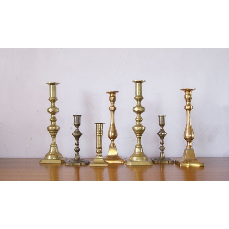 Set of 7 mid century brass candlesticks, 1960s