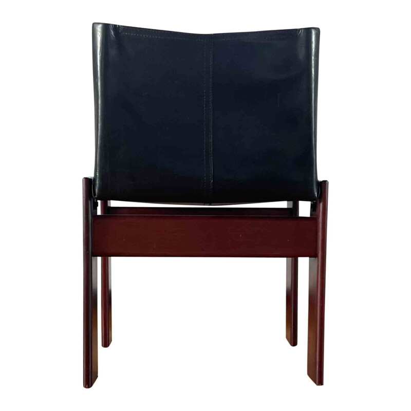 Set of 8 vintage Monk black leather and walnut dining chairs by Afra and Tobia Scarpa for Molteni, 1973