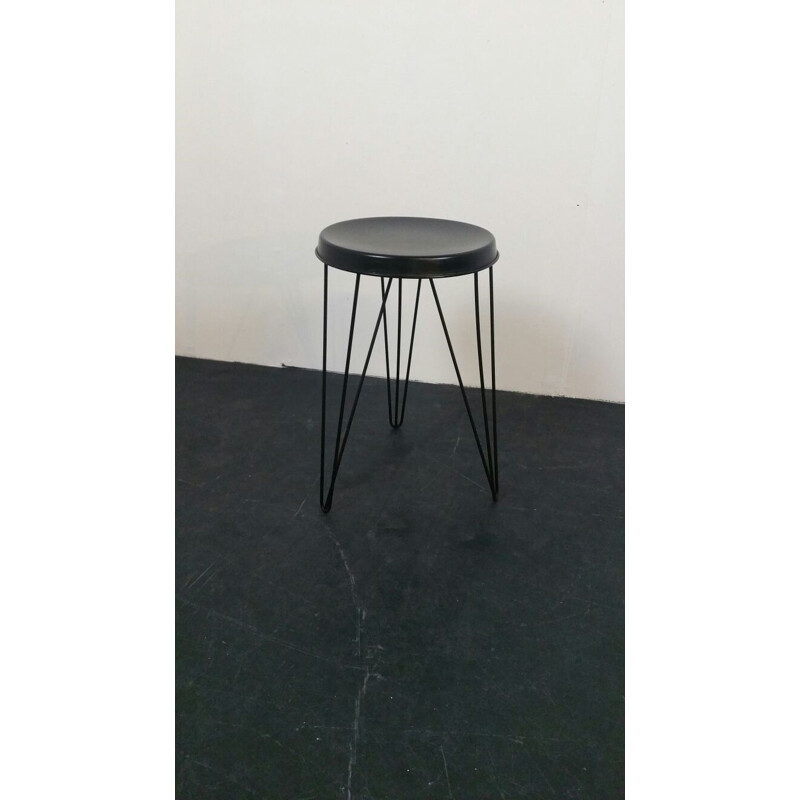 Dutch Pilastro stool in black metal, Tjerk REIJENGA - 1950s