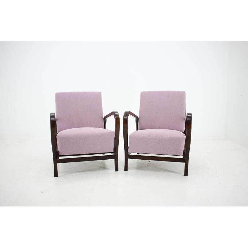 Pair of vintage beechwood armchairs by Antonín Kropáček for Karel Koželka, 1940s