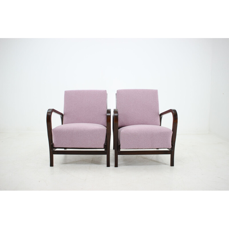 Pair of vintage beechwood armchairs by Antonín Kropáček for Karel Koželka, 1940s