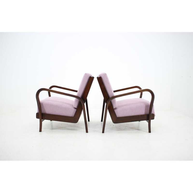 Pair of vintage beechwood armchairs by Antonín Kropáček for Karel Koželka, 1940s