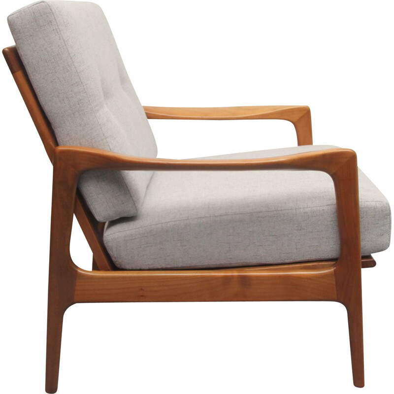 Vintage light grey armchair in cherrywood, 1960s