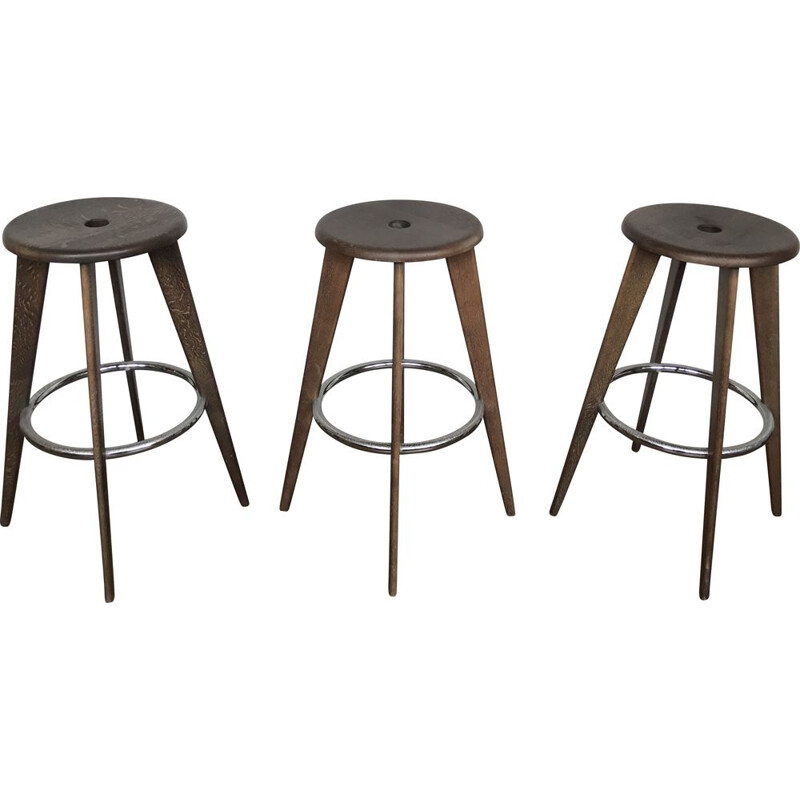 Set of 3 vintage bar stools by Jean Prouvé for Vitra, 2002