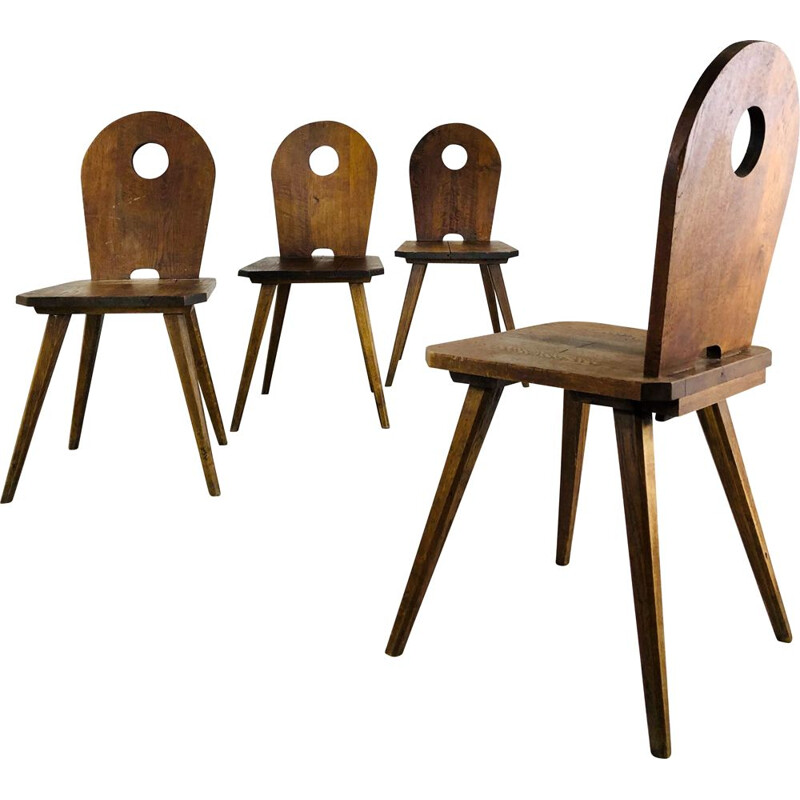 Lot de 4 chaises d'alpage vintage en chêne, 1950