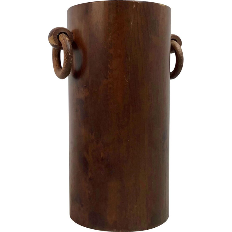 Vintage Brutalist stained wood umbrella stand, 1970s