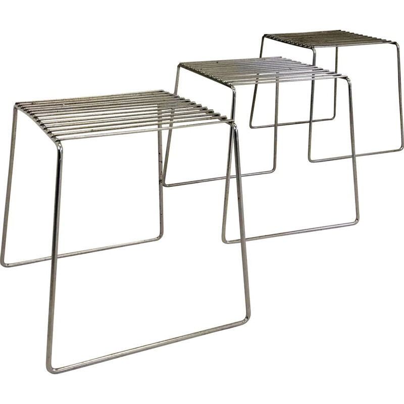 'Fil" vintage chrome stacking stool by Francois Arnal for Atelier A, 1974