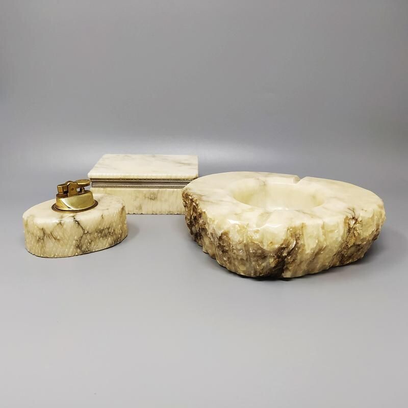 Vintage alabaster smoking set by Romano Bianchi, Italy 1960s