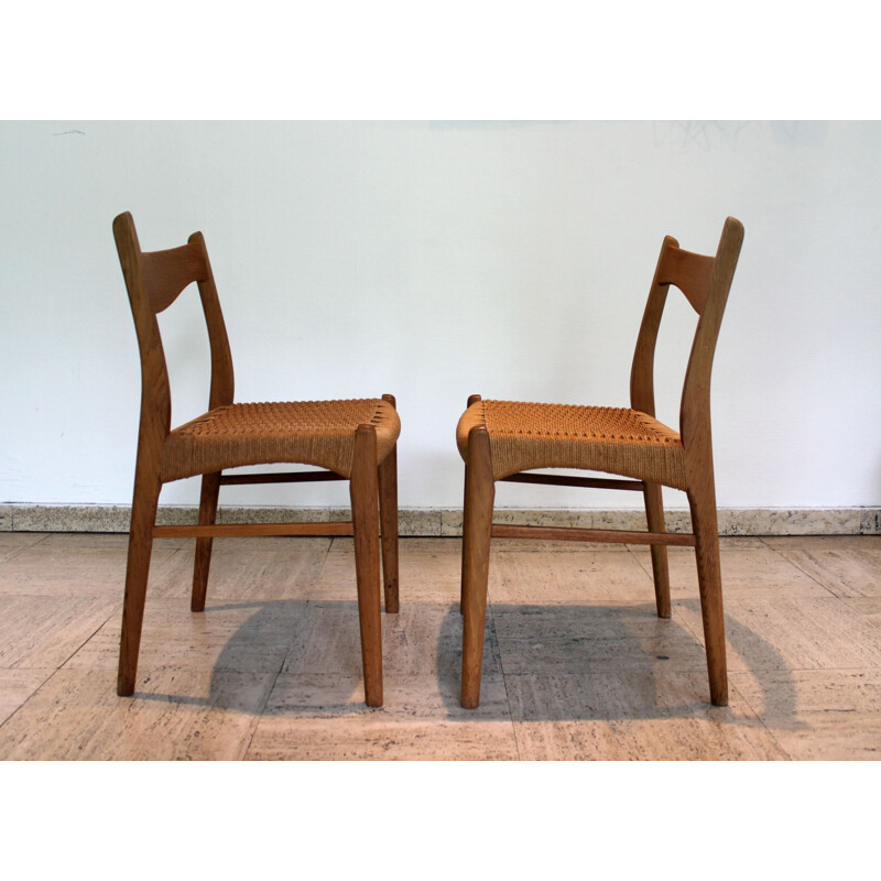 Set of 6 vintage teak and rope chairs by Arne Wahl Iversen for Glingøre Stolefabrik, 1960