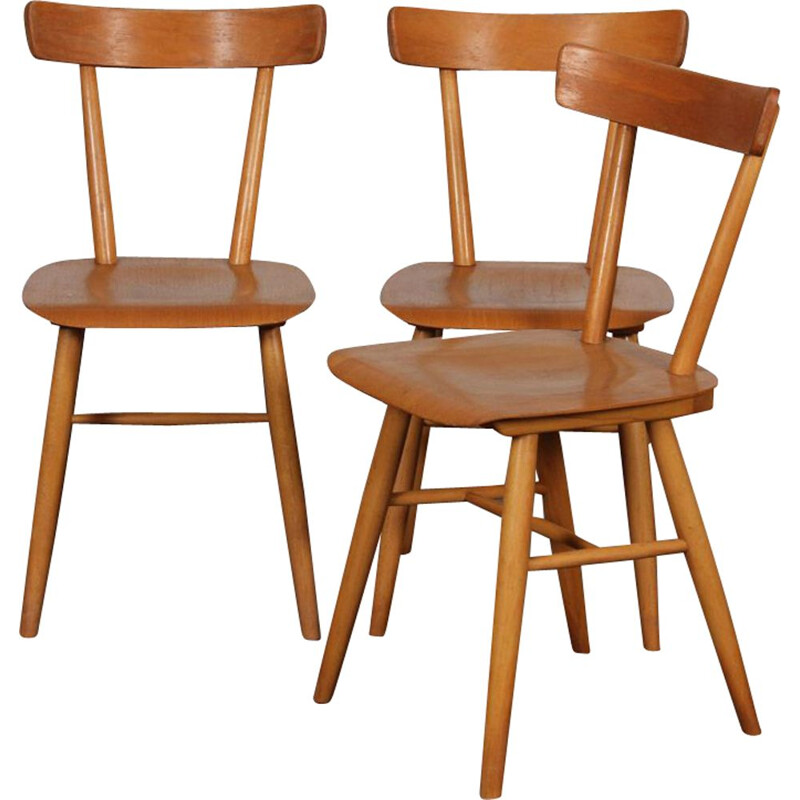 Ensemble de 3 chaises vintage par Ton, 1960