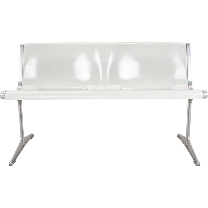 Vintage bench in light grey and aluminium by Friso Kramer for Wilkhahn, Germany 1967